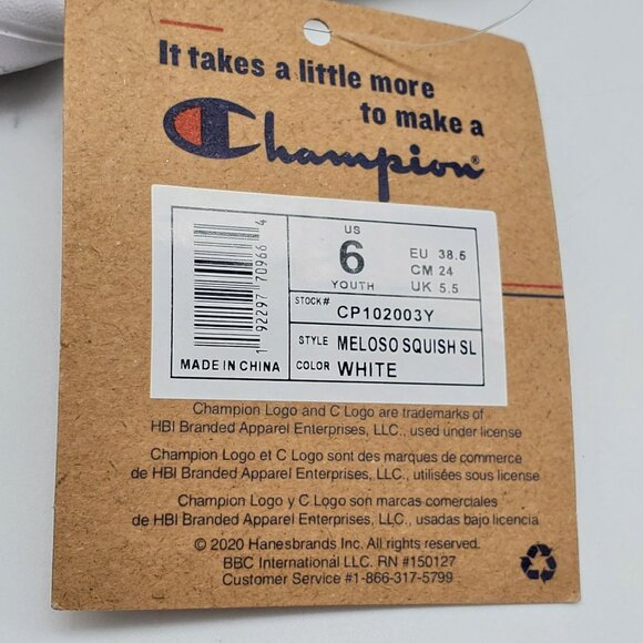 Champion Meloso Squish Slide Sandals Youth‎ Size 6 White Comfort EVA Upper Sole - Picture 10 of 10